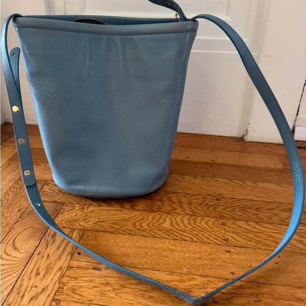 Mansur Gabriel blue leather soft-zip bucket bag